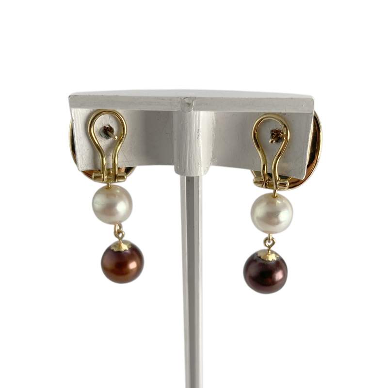 Boucles d'oreilles d'occasion or 750 jaune saphirs, perles de culture - vue 3