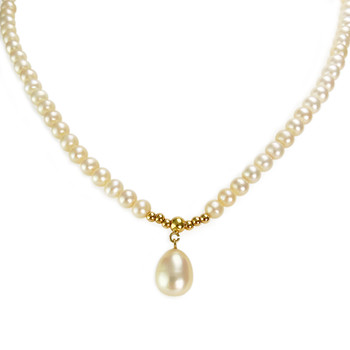 Collier d'occasion or 750 jaune maille perles, perles de culture de Chine