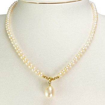 Collier d'occasion or 750 jaune maille perles, perles de culture de Chine
