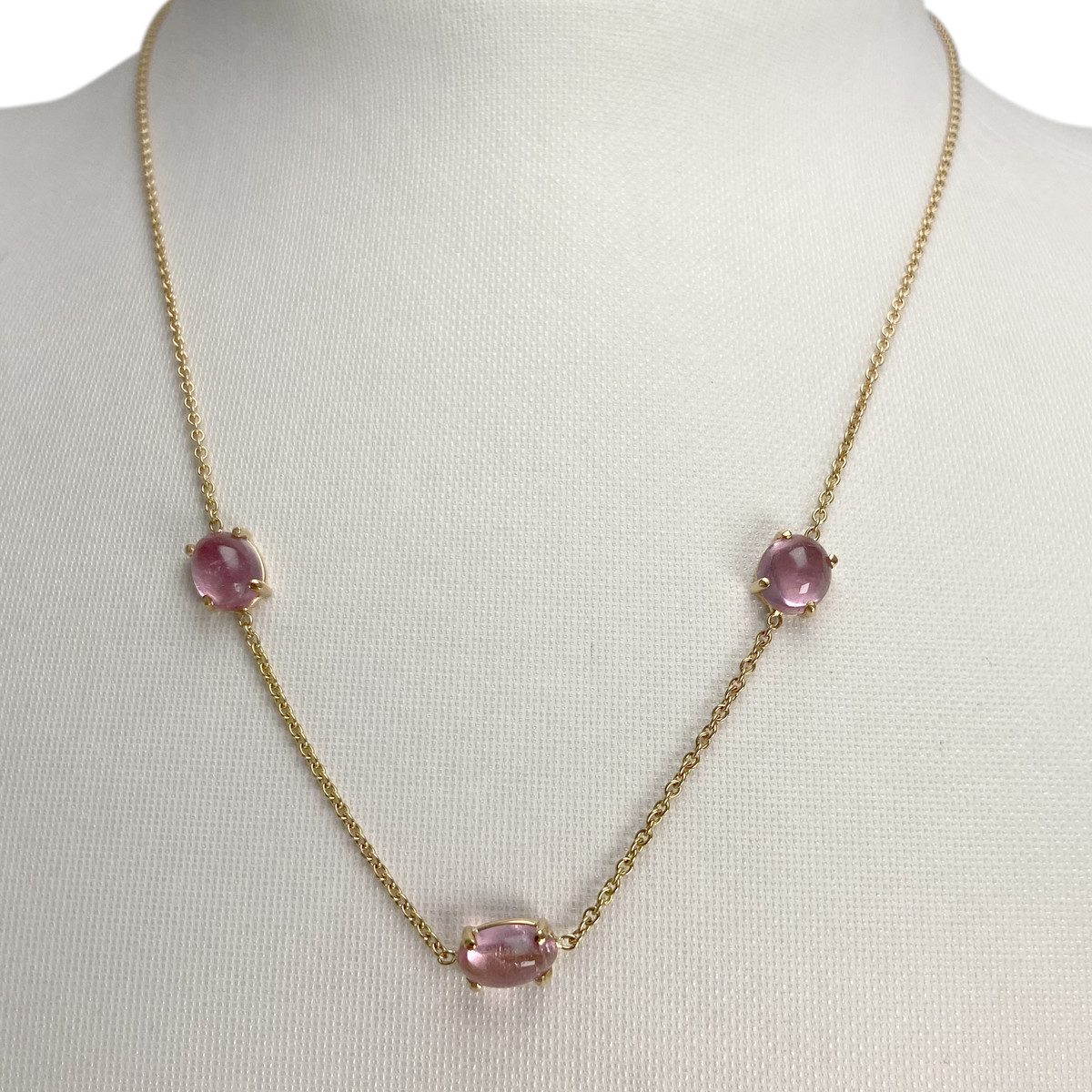 Collier d'occasion or 750 jaune maille forçat tourmalines roses - vue 2