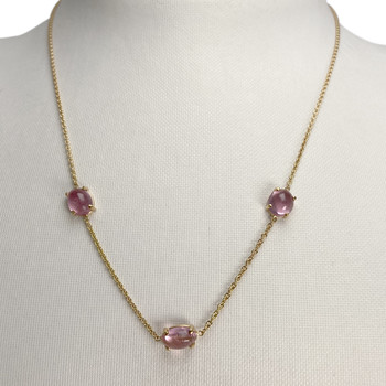 Collier d'occasion or 750 jaune maille forçat tourmalines roses