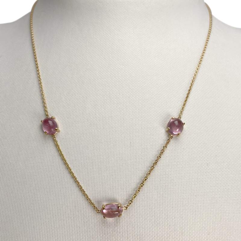 Collier d'occasion or 750 jaune maille forçat tourmalines roses - vue 2