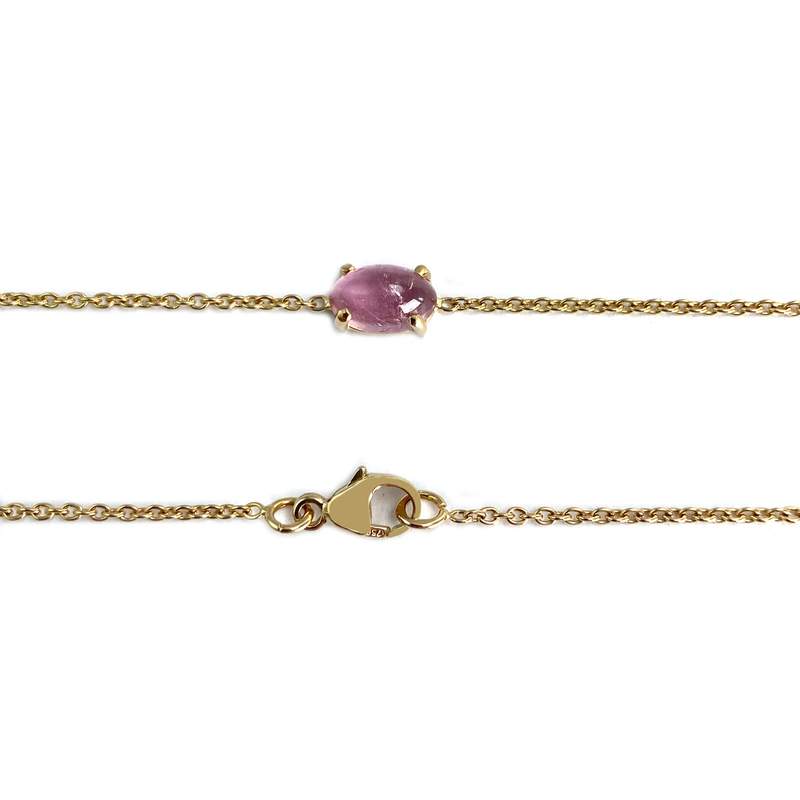 Collier d'occasion or 750 jaune maille forçat tourmalines roses - vue 3