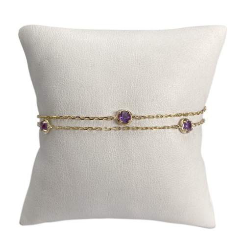 Bracelet d'occasion or 585 jaune maille forçat améthystes