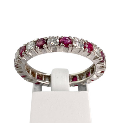 Bague d'occasion or 750 blanc rubis diamant