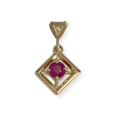 Pendentif d'occasion or 750 jaune rubis diamant - vue 1