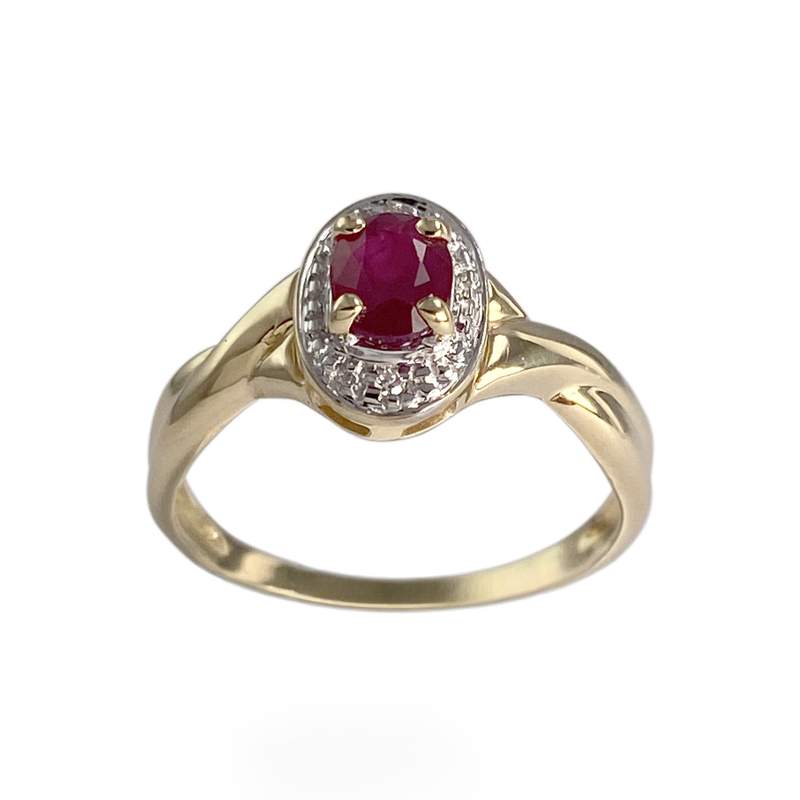 Pre-owned 18K two-tone gold ring with diamonds and rubies - view 1