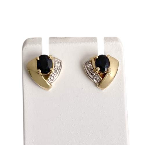 Boucles d'oreilles d'occasion or 750 2 tons diamant saphir