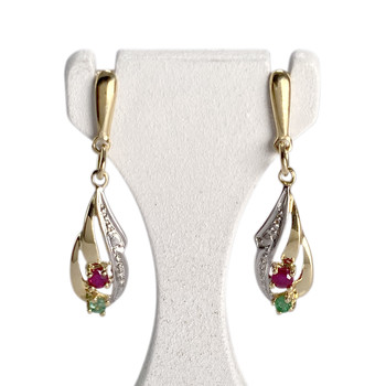 Boucles d'oreilles d'occasion or 750 2 tons rubis emeraude