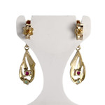 Boucles d'oreilles d'occasion or 750 2 tons rubis emeraude - vue 3