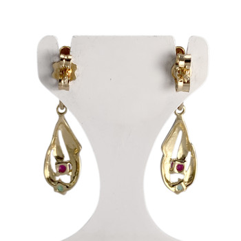 Boucles d'oreilles d'occasion or 750 2 tons rubis emeraude