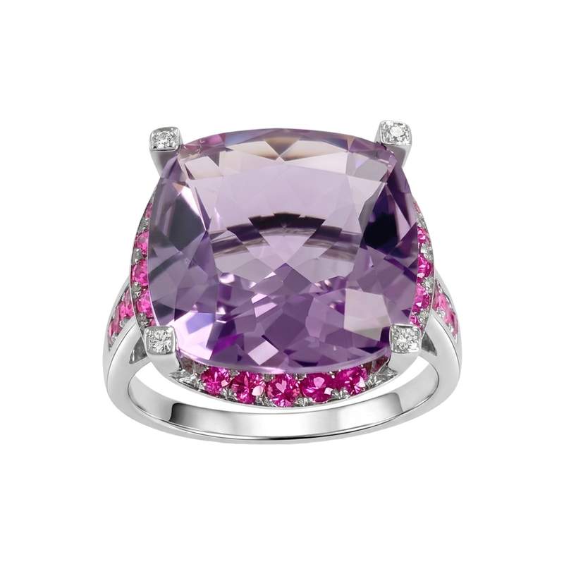 Bague OC mauboussin or 750 blanc diamant rubis amethyste - vue 1