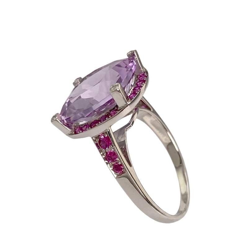 Bague OC mauboussin or 750 blanc diamant rubis amethyste - vue 2