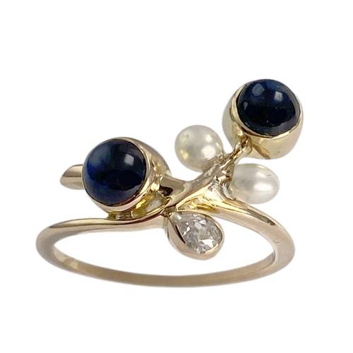 Bague d'occasion or 750 jaune diamant saphir perle de culture