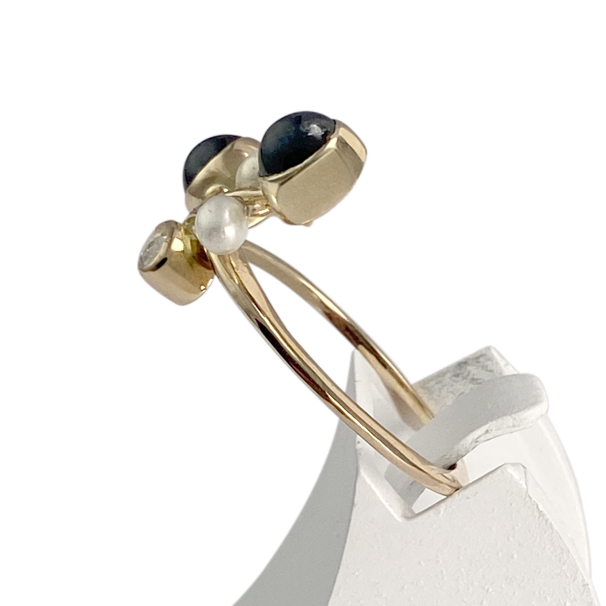 Bague d'occasion or 750 jaune diamant saphir perle de culture - vue 2