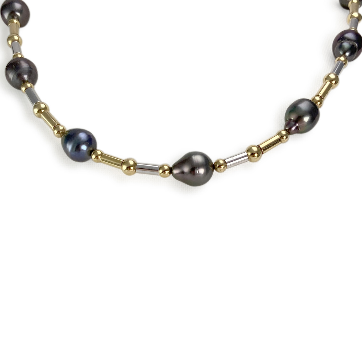 Pre-owned 750 gold two-tone Tahitian pearl necklace