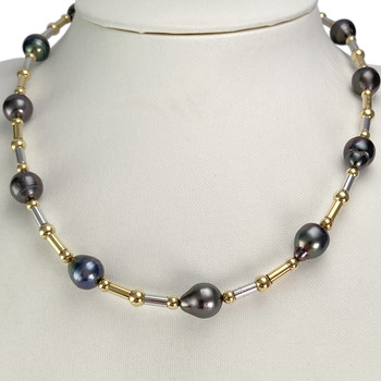 Pre-owned 750 gold two-tone Tahitian pearl necklace