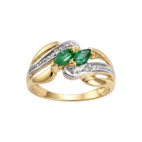 Bague d'occasion or 750 2 tons emeraude diamant