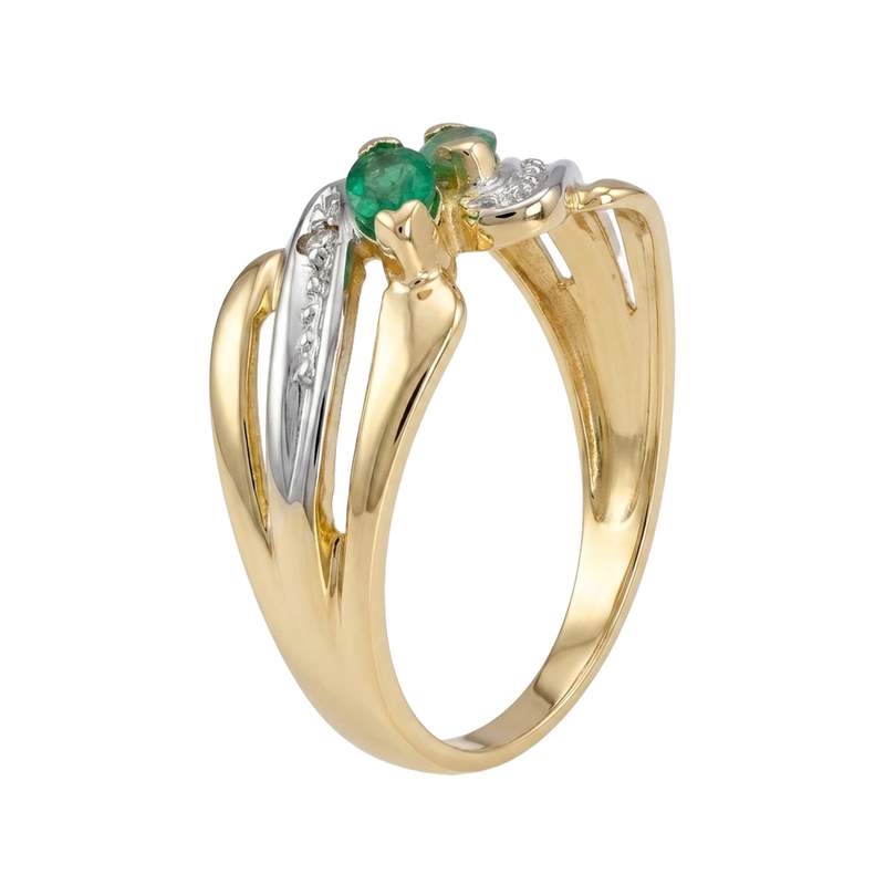 Bague d'occasion or 750 2 tons emeraude diamant - vue 2