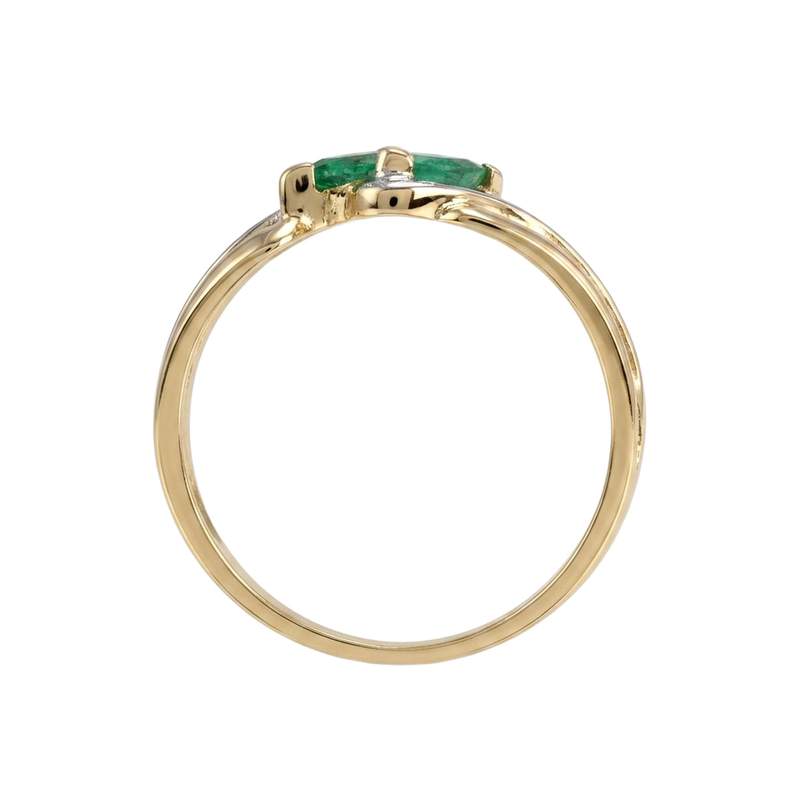 Bague d'occasion or 750 2 tons emeraude diamant - vue 3