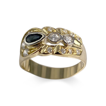 Bague d'occasion or 750 2 tons saphir zirconias