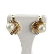 Boucles d'oreilles d'occasion or 750 2 tons diamant perle de culture