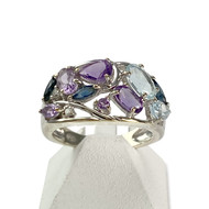 Bague d'occasion or 375 blanc pierres fines