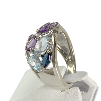 Bague d'occasion or 375 blanc pierres fines