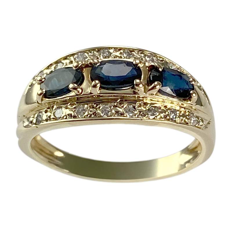 Tweedehands ring van 750 geelgoud met diamanten en saffieren - afbeelding 1