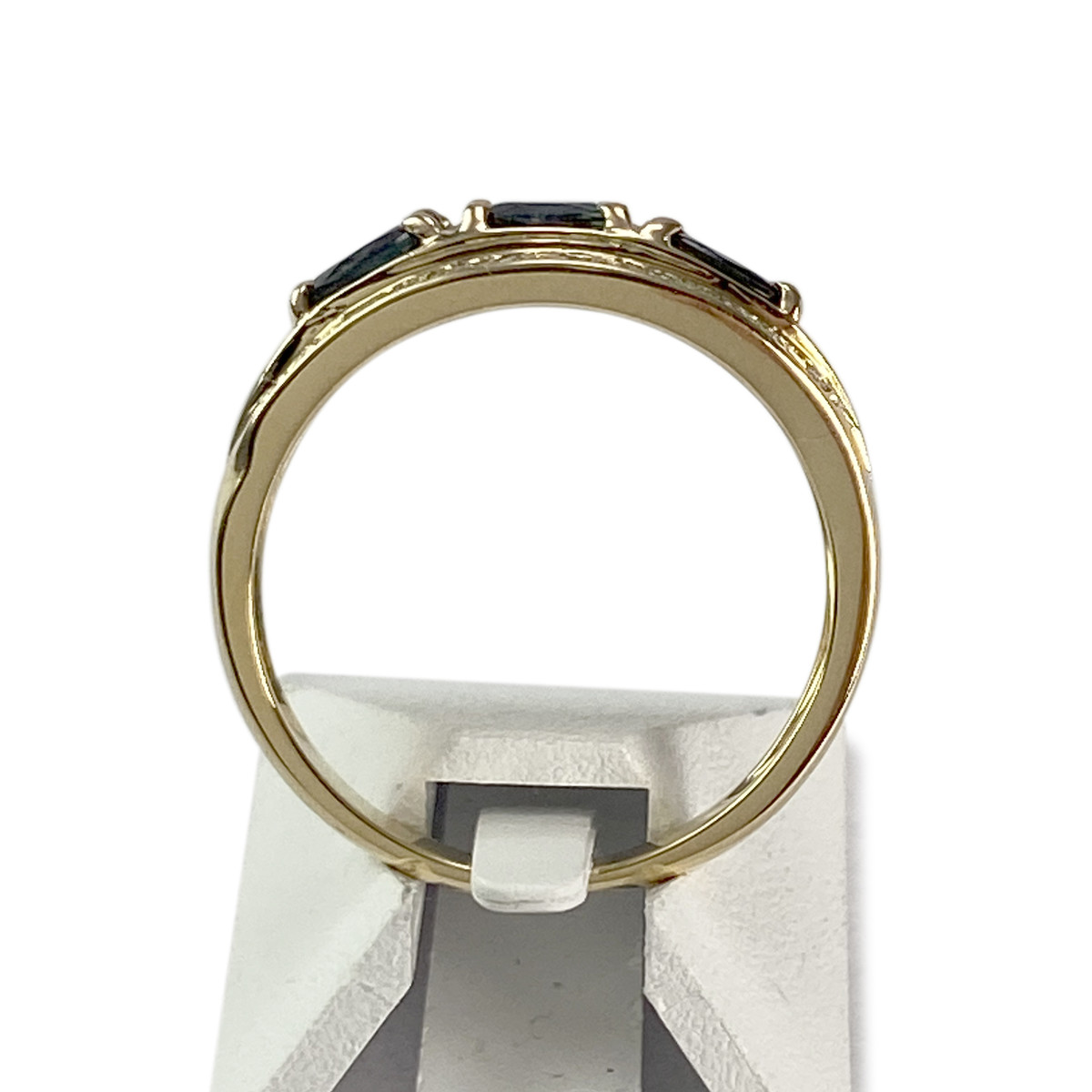 Pre-owned 750 yellow gold ring with diamonds and sapphires - view 3