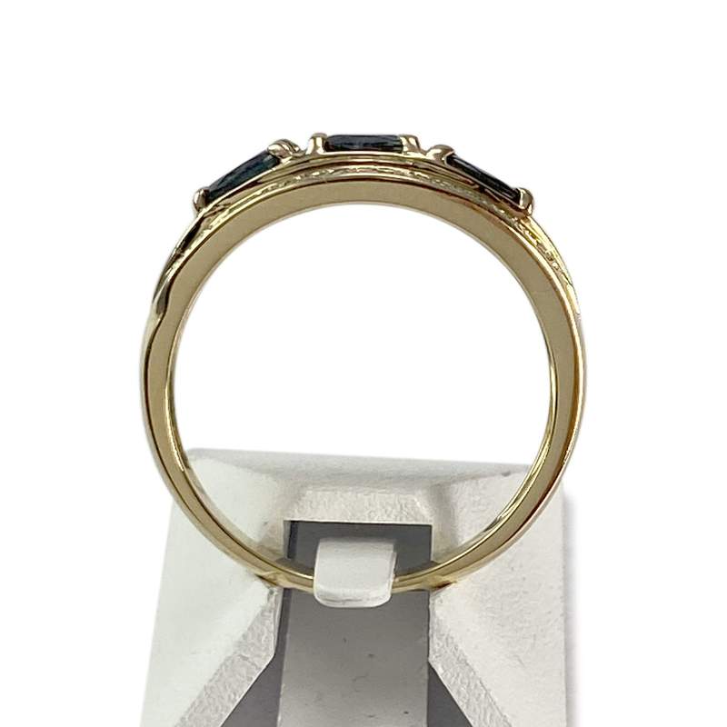 Tweedehands ring van 750 geelgoud met diamanten en saffieren - afbeelding 3