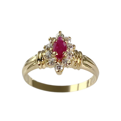Pre-owned 750 yellow gold ring with ruby and zirconia stones