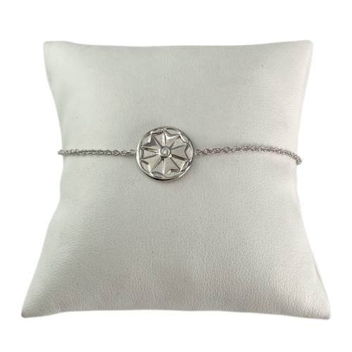Tweedehands armband van 750 witgoud met forçat-schakels en een diamant van 0,04 karaat