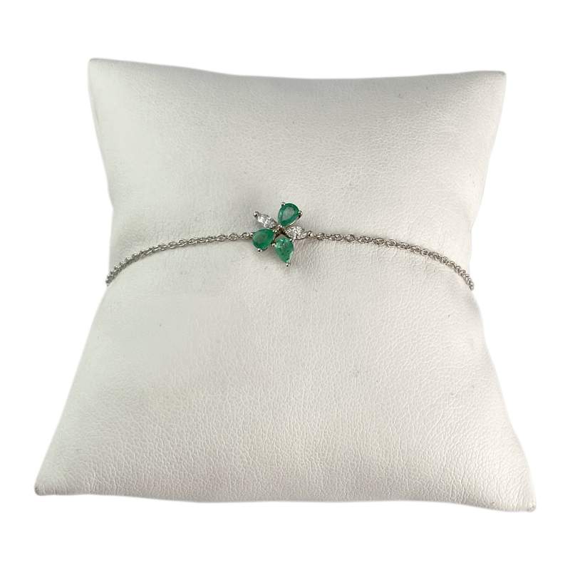 Bracelet d'occasion or 750 blanc maille forçat diamants, émeraudes - vue 1