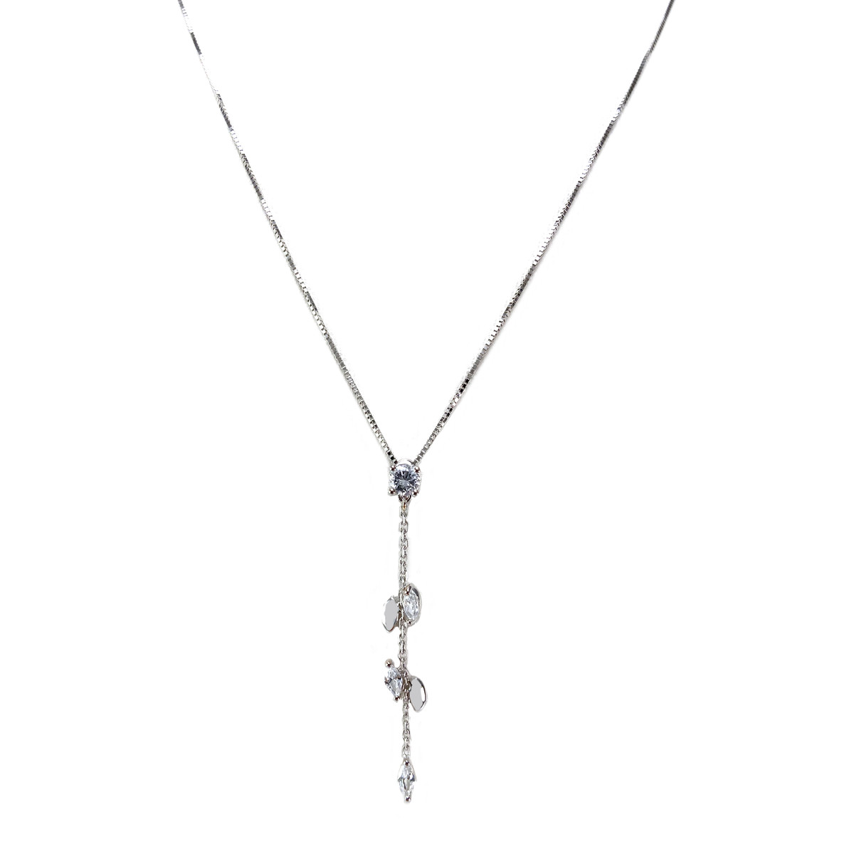 Collier d'occasion or 750 blanc maille vénitienne, zirconias