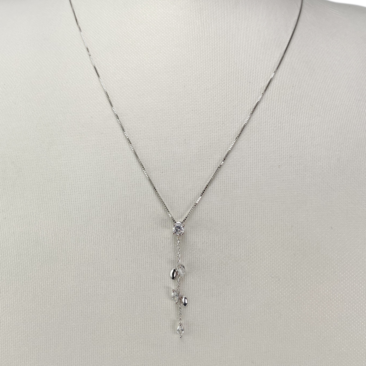 Collier d'occasion or 750 blanc maille vénitienne, zirconias - vue 2