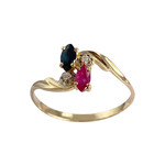 Bague d'occasion or 750  2 tons saphir rubis diamants - vue 1