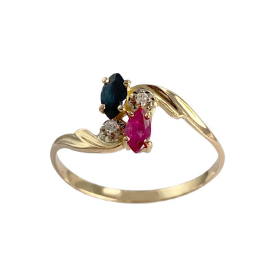 Bague d'occasion or 750  2 tons saphir rubis diamants - vue 1