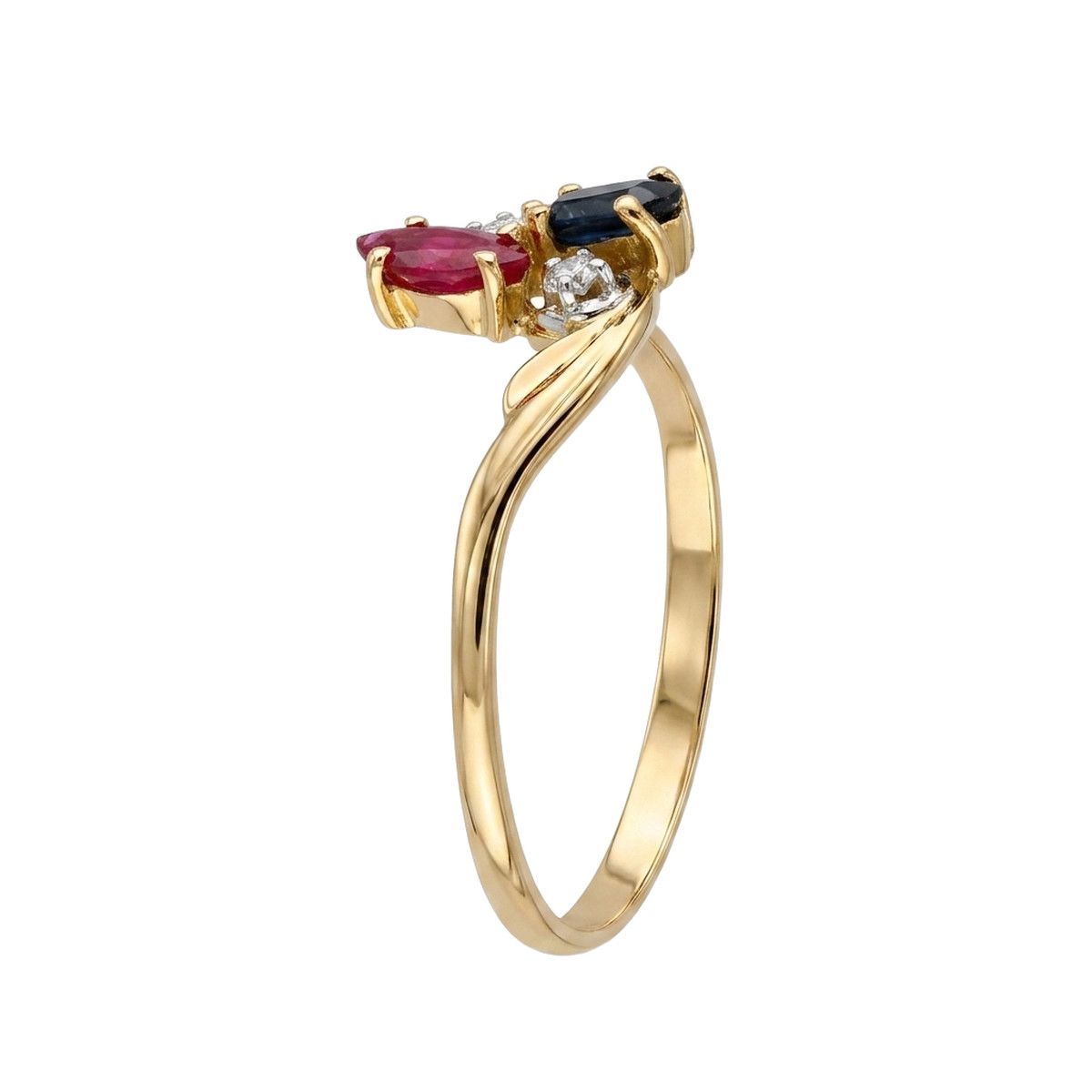 Bague d'occasion or 750  2 tons saphir rubis diamants - vue 2