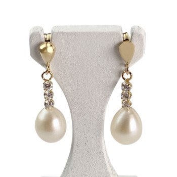 Boucles d'oreilles d'occasion or 750 jaune zirconias perles de culture