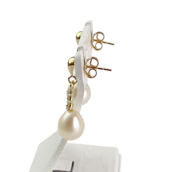 Boucles d'oreilles d'occasion or 750 jaune zirconias perles de culture