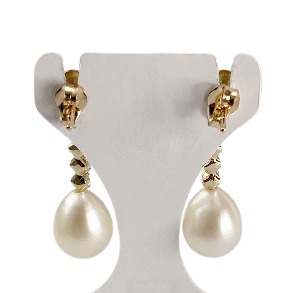 Boucles d'oreilles d'occasion or 750 jaune zirconias perles de culture - vue 3