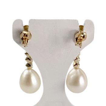 Boucles d'oreilles d'occasion or 750 jaune zirconias perles de culture