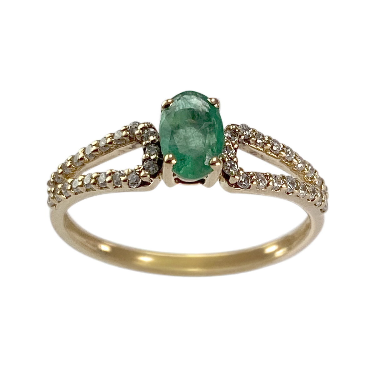 Bague d'occasion or 375 jaune émeraude, zirconias