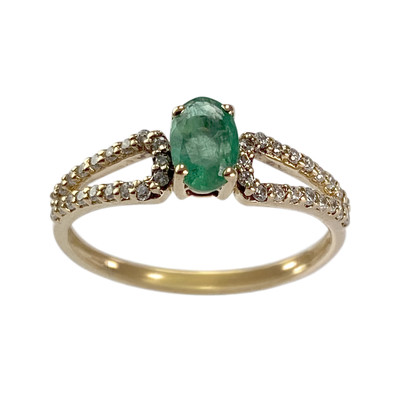 Bague d'occasion or 375 jaune émeraude, zirconias