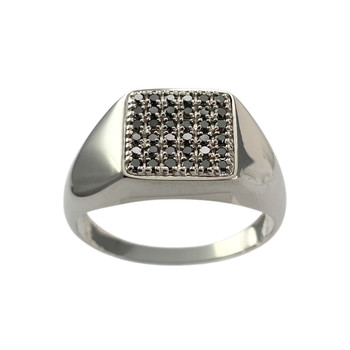 Chevalière d'occasion or 375 blanc diamants noirs