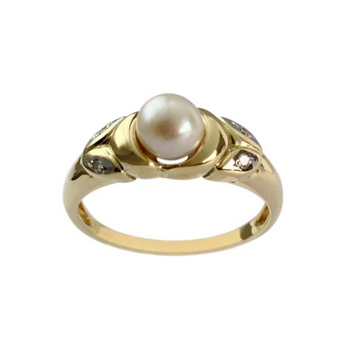 Bague d'occasion or 750 jaune perle de culture diamants