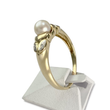 Second-hand gold ring 750 yellow cultured pearl diamonds