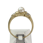 Second hand gold ring 750 yellow cultured pearl diamonds - view 3