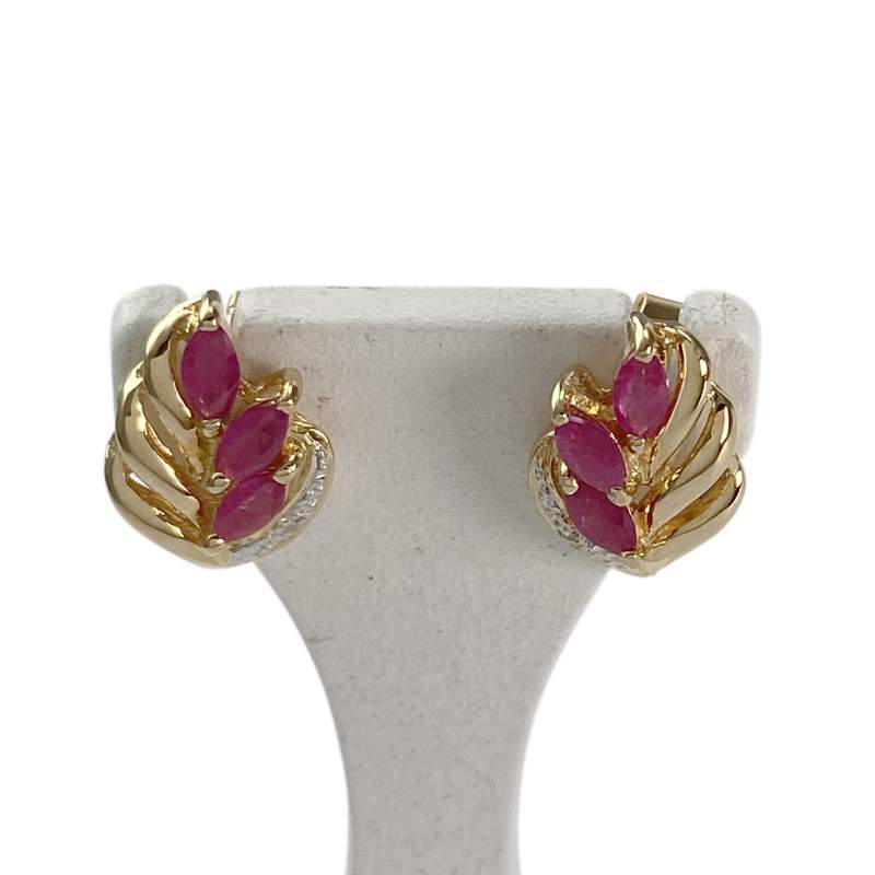 Boucles d'oreilles d'occasion or 750 2t diamants rubis - vue 1